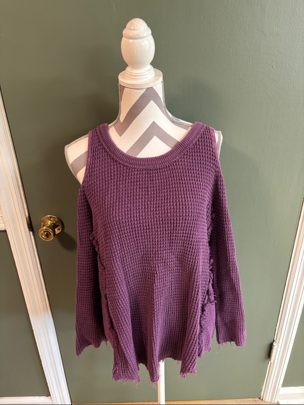 Free People Purple Waffle Knit Cold-Shoulder Sweater